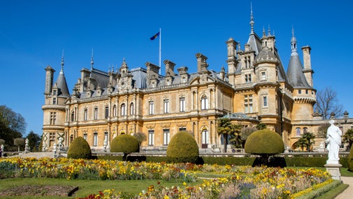The Parterre Garden at Waddesdon Manor, Buckinghamshire, with flowerbeds and the chateau-style house in the background